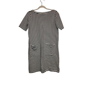 J.Jill Black White Stripe Cotton T-Shirt Dress Pockets Size Small Petite